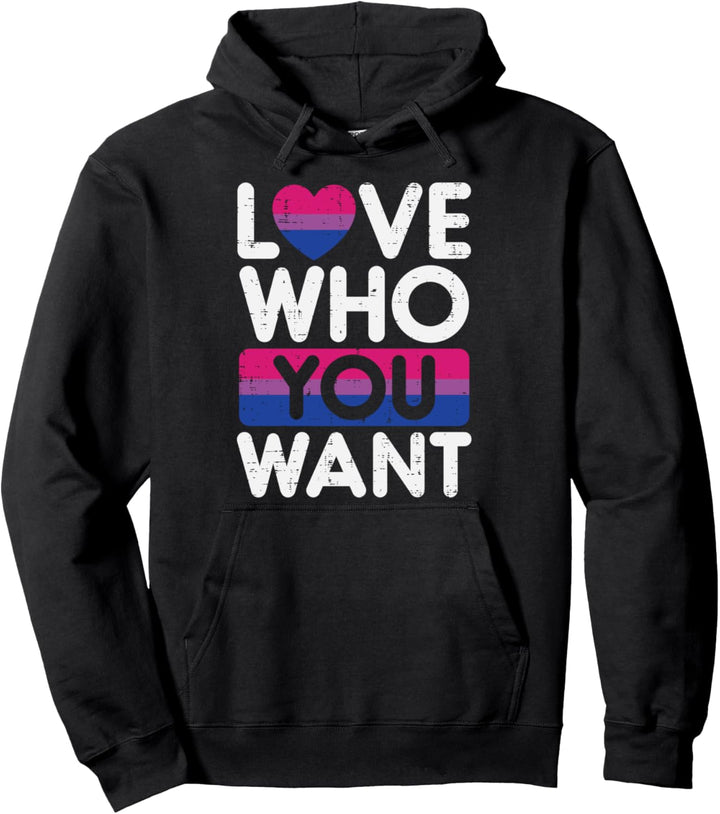 Love Who You Want Bisexual Heart Cute Bi Pride Flag LGBTQ Pullover Hoodie