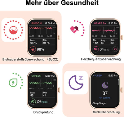 Blackview Smartwatch, 1,83 Zoll Bluetooth Anrufe Smart Watch für Damen Fitnessuhr, Armbanduhr mit Pu