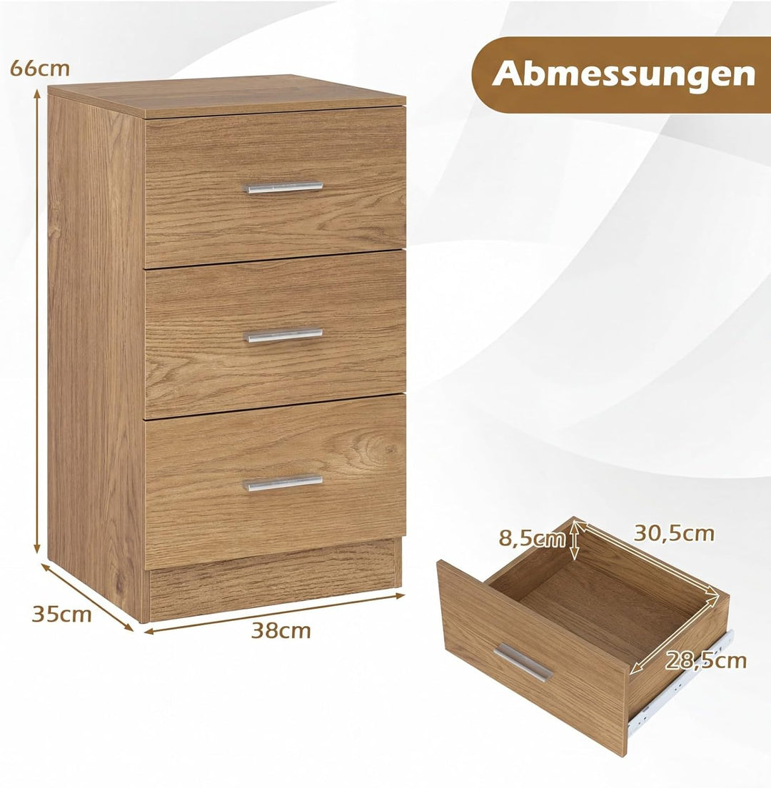 COSTWAY 2er Set Nachttisch mit 3 Schubladen, Nachtschrank für Boxspringbett, Nachtkommode, Nachtkons