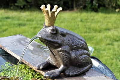 powershop11 Wasserspeier Froschkönig Guss 13 cm mit Solarpumpe