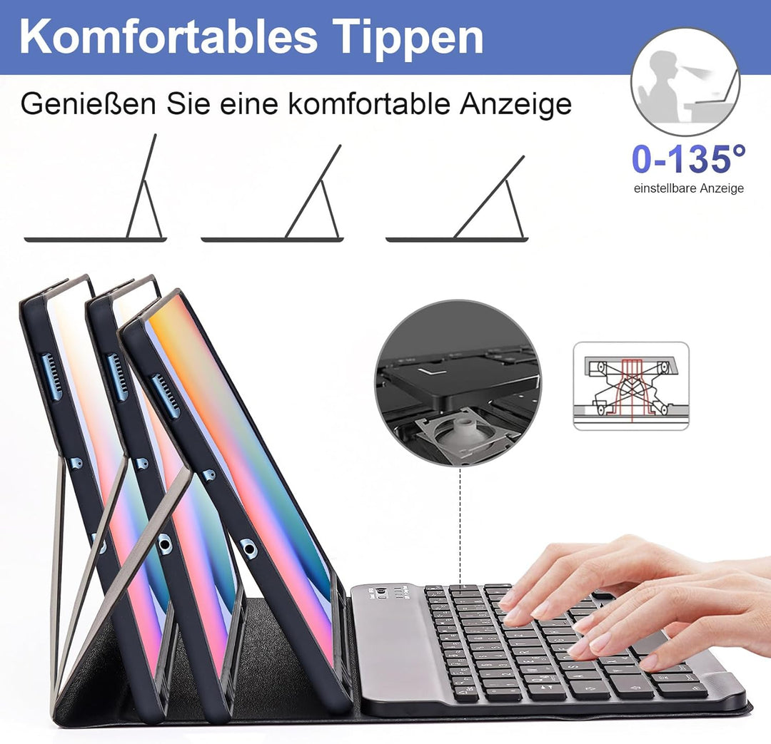 LAMA Samsung Galaxy Tab S6 Lite Hülle mit Tastatur - Deutsches QWERTZ Layout, Kabellose Tastatur Hül
