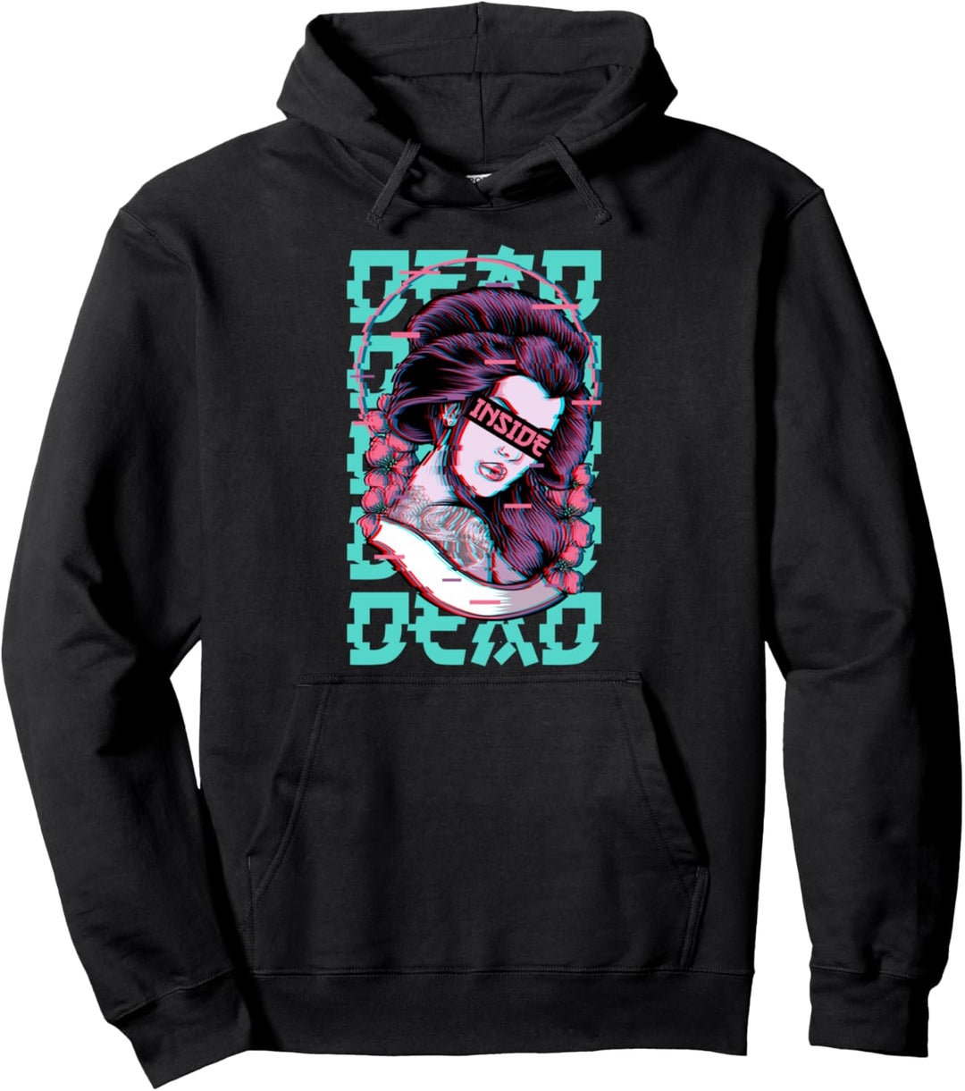 Geisha Dead Inside Soft Grunge Vaporwave Aesthetic Glitch Pullover Hoodie