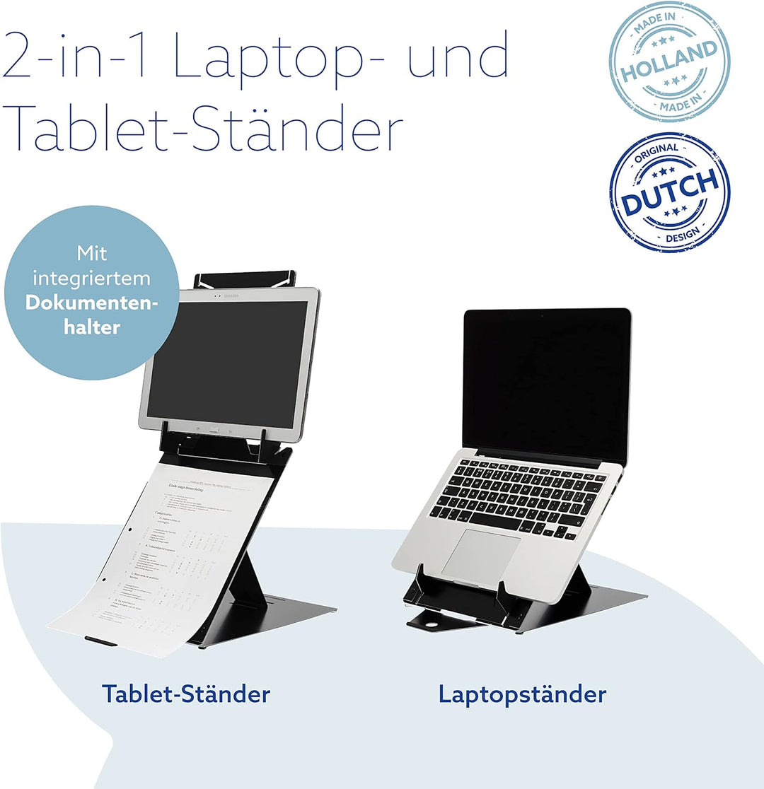 R-Go Riser Duo, Tabletständer und Laptopständer, 2 in 1 Verstellbarer Laptop/Tablet Riser, Ultra-Dün