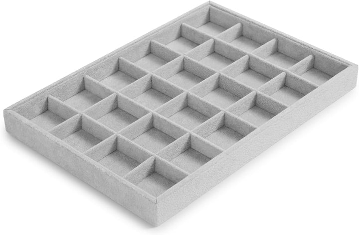 Oirlv Grau Samt 24 Gitter Schmucktablett,Schmuckaufbewahrung Schublade Schmuck Organizer Tablett Rin