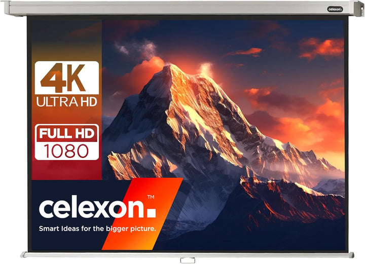celexon manuell ausziehbare Heimkino- und Business-Beamer-Leinwand 4K und Full-HD Rollo-Leinwand Pro