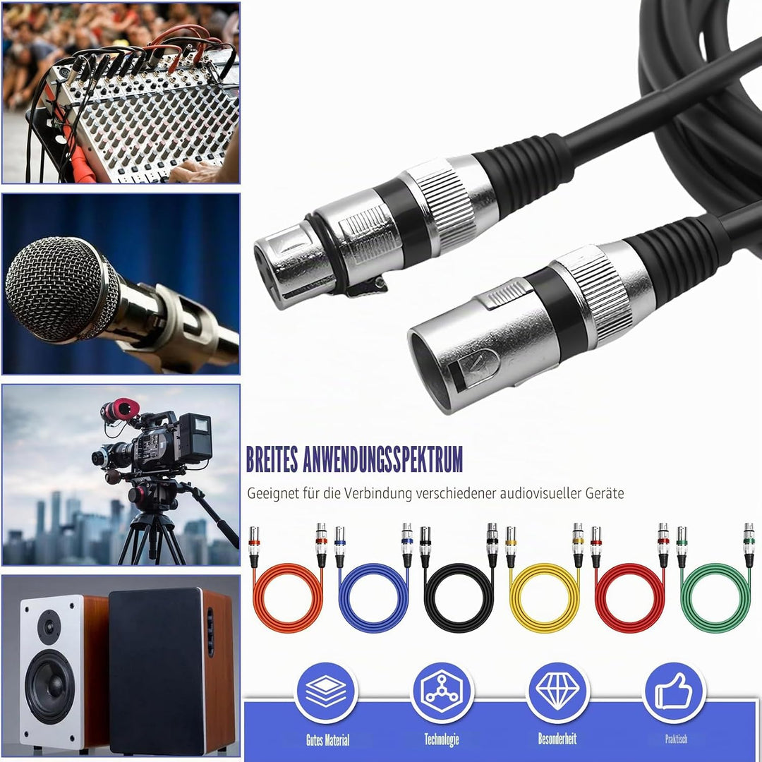 10 Pack XLR Kabel, 1m Mikrofonkabel XLR-Kabel, DMX Kabel, 3-Pin Mikrofon XLR Signal Cable Connection