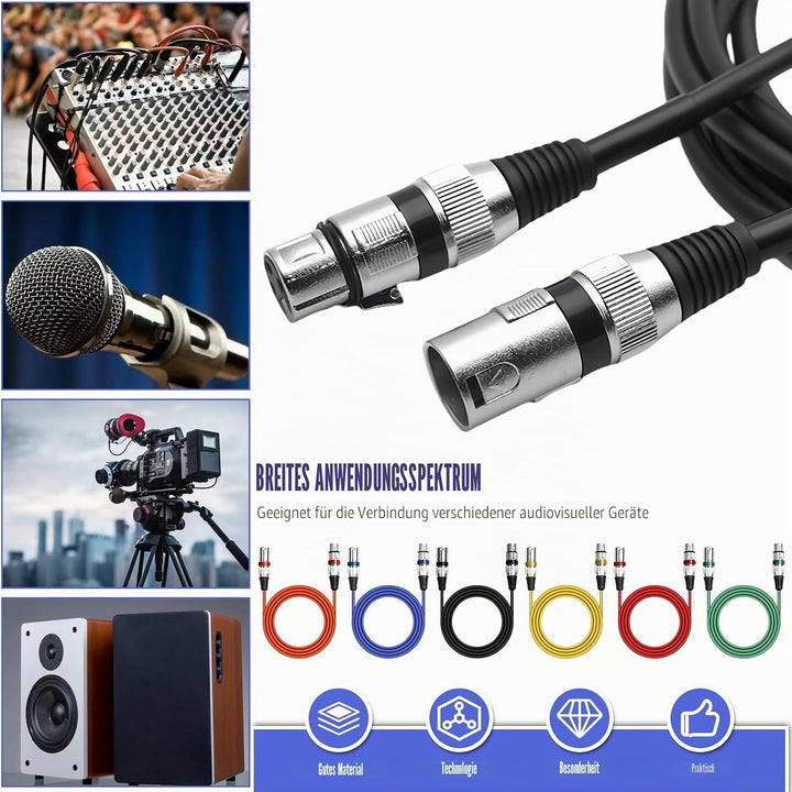 10 Pack XLR Kabel, 1m Mikrofonkabel XLR-Kabel, DMX Kabel, 3-Pin Mikrofon XLR Signal Cable Connection