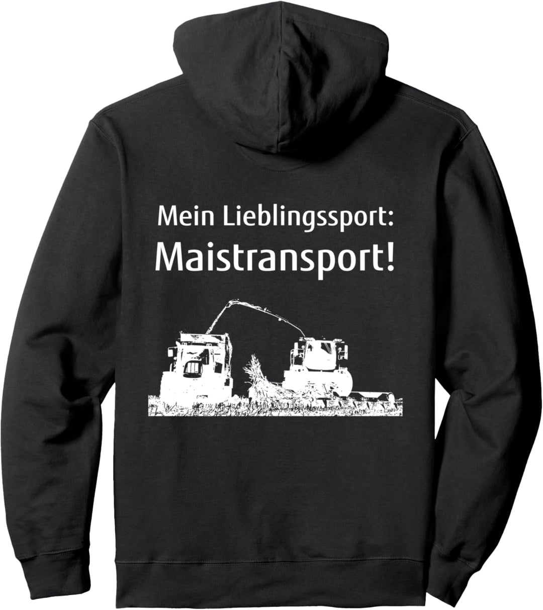 Druck auf Rücken Mais häckseln Landwirt Bauer Maistransport Pullover Hoodie