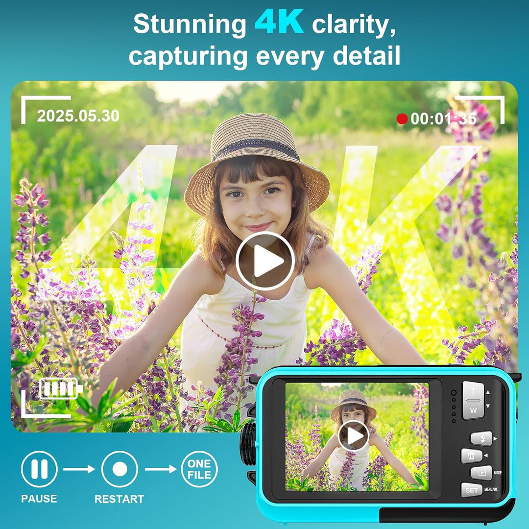 Digitalkamera, Yixinxin 4K Unterwasserkamera, 64MP Autofokus 16FT Digitalkamera wasserdichte mit 32G