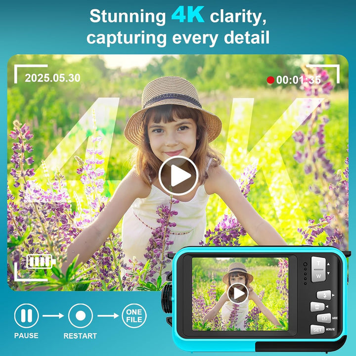 Digitalkamera, Yixinxin 4K Unterwasserkamera, 64MP Autofokus 16FT Digitalkamera wasserdichte mit 32G