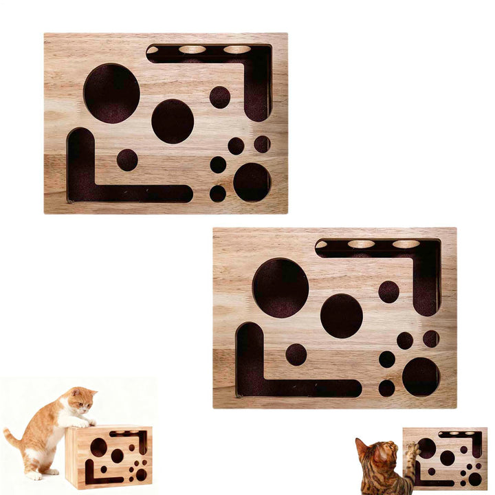 2 Stück Cat Nail File Enrichment Box, Holz Katzenpuzzle Anreicherungsbox Mit Kratzer, Interaktives L