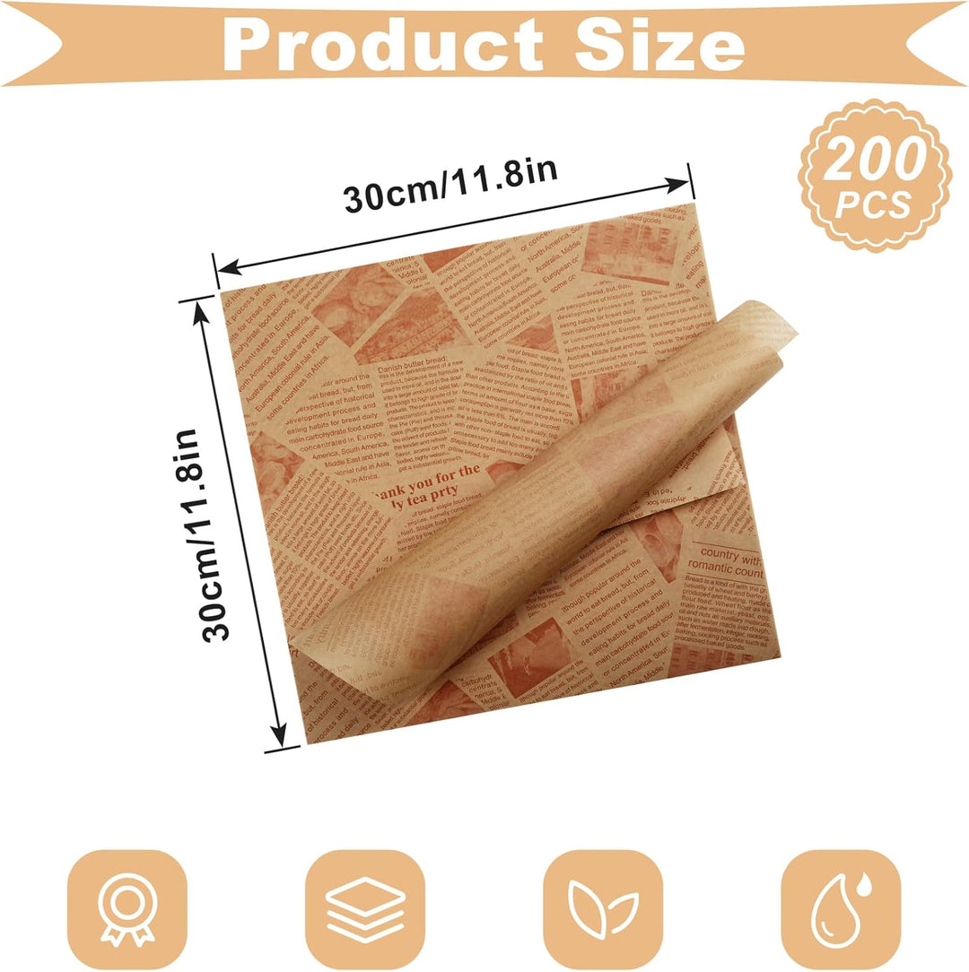 200 Blatt Deli Papierblätter für Lebensmittelkörbe und Tablettauskleidungen 30 x 30 cm Wachspapier f