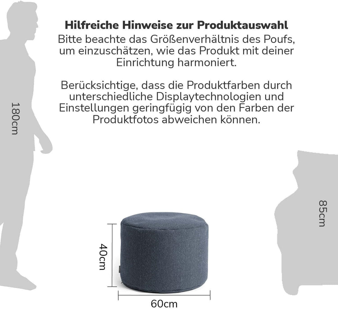 mokebo® Pouf, Hocker o. Sitzhocker 60x40cm 'Der Ruhepouf' Bodenkissen rund & Fusshocker fürs Wohnzim