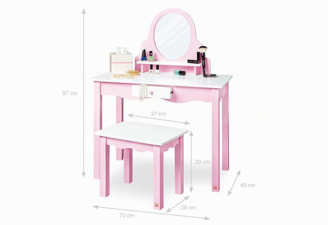 PINOLINO Kinderschminktisch Jasmin, MDF rosa und weiss lackiert, Schminktisch mit Spiegel und Hocker
