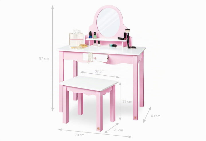PINOLINO Kinderschminktisch Jasmin, MDF rosa und weiss lackiert, Schminktisch mit Spiegel und Hocker
