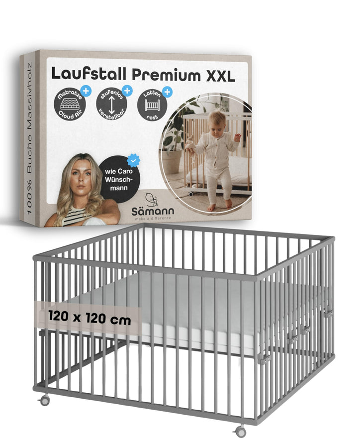 Sämann Laufstall Baby mit Matratze Cloud Air & Lattenrost | stufenlos höhenverstellbar | Laufgitter