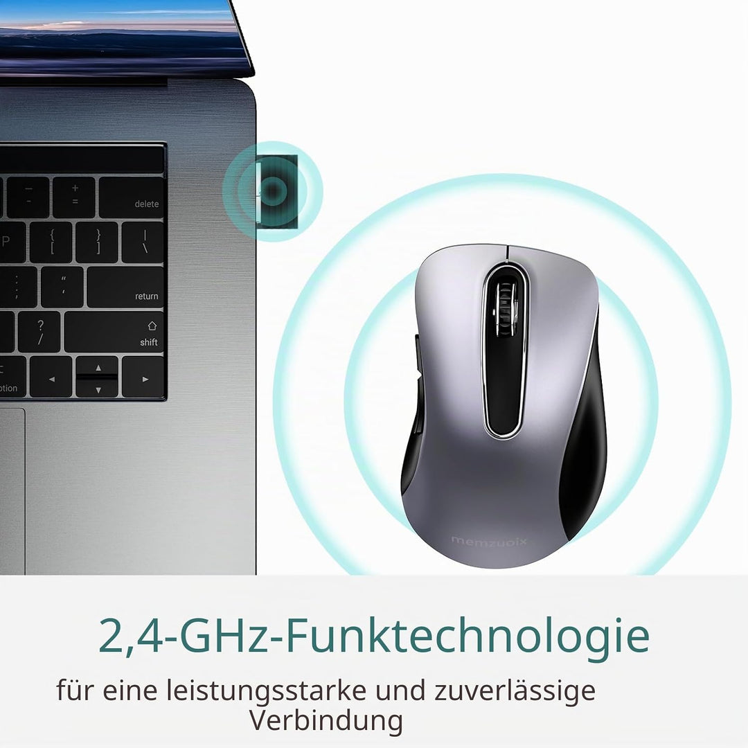 memzuoix Kabellose Maus 2.4GHz, Tragbare Optische Wireless Maus 1400 DPI mit Mini-USB-Empfänger, 5 T