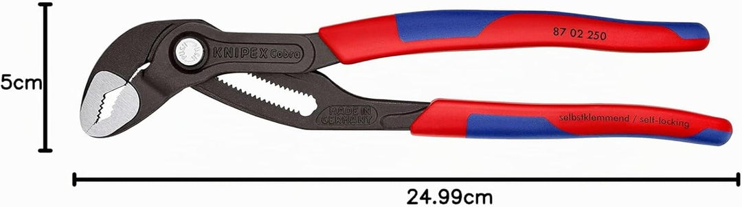 KNIPEX Cobra, Wasserpumpenzange | Rohrzange mit 2K-Griffen, Chrom-Vanadium, atramentiert, 250 mm (SB