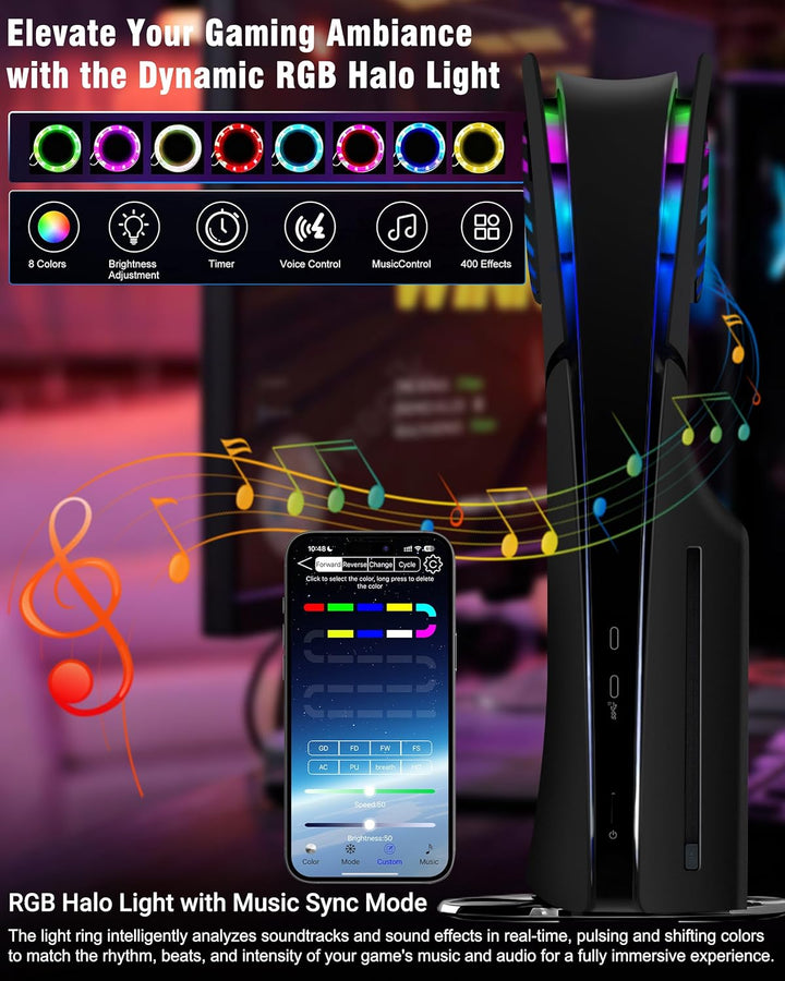 Joso Frontblende für PS5 Slim Disc Edition, Kratzfeste, staubdichte Ersatzhülle mit RGB-Ring, Abdeck