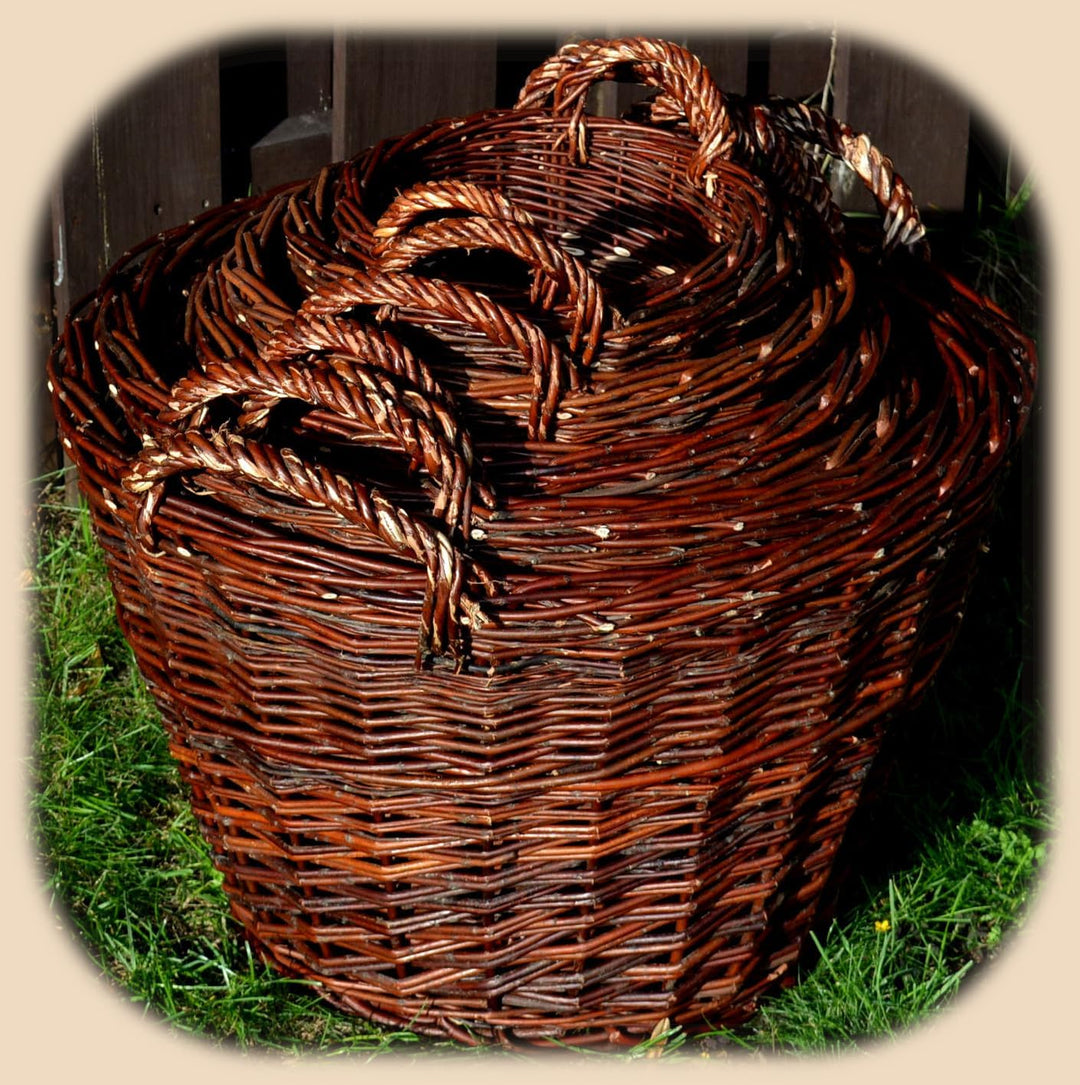 7 Grössen WIKLER Gartenkorb Kartoffelkorb Kaminkorb Holzkorb Weide Kiepe Erntkorb Füllkorb (Ø25cm),