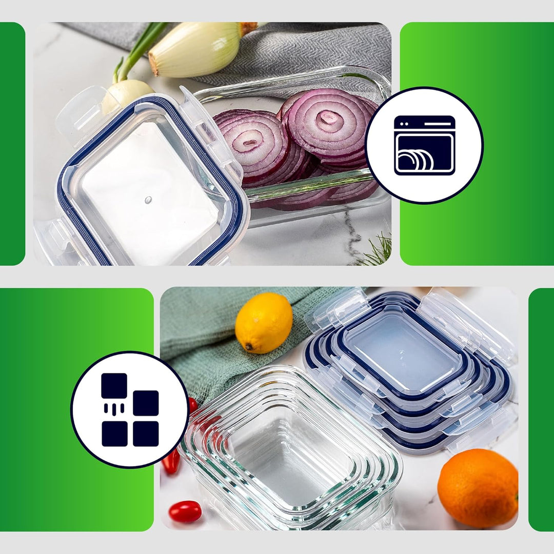 KADAX Glasbehälter 370 ml mit Deckel, 4er Set, rechteckige Frischhaltedosen aus Glas, Lebensmittelbe