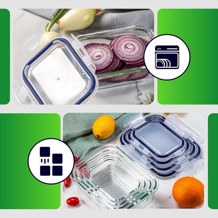 KADAX Glasbehälter 370 ml mit Deckel, 4er Set, rechteckige Frischhaltedosen aus Glas, Lebensmittelbe