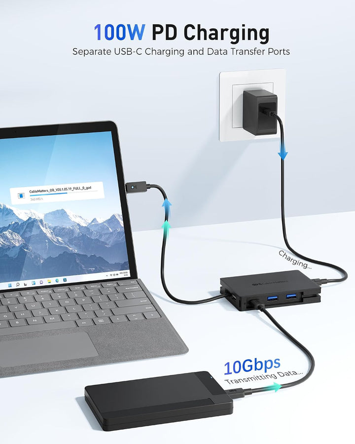 Cable Matters 8-in-1 portable 40Gbit/s USB4 Hub (USB 4 Dock) Dual-DisplayPort 4K@60Hz, Single-Displa