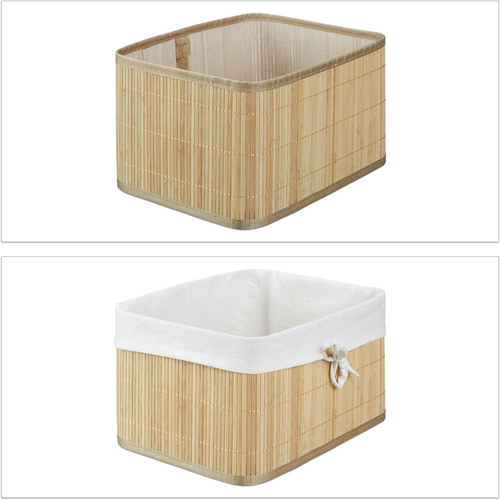 8 x Aufbewahrungskorb Bambus, Aufbewahrungsbox für Regal und Schrank, Dekokorb Stoffeinsatz, Regalko