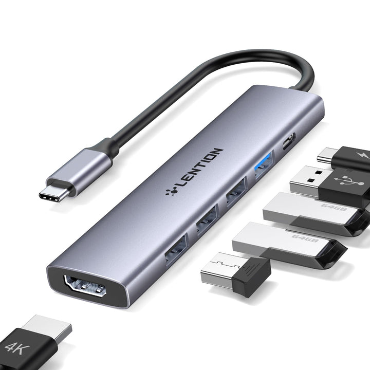 LENTION USB C Hub mit 100W PD Aufladung, 4K HDMI, USB 3.0 & 2.0 Adapter auf HDMI, Kompatibel 2025-20