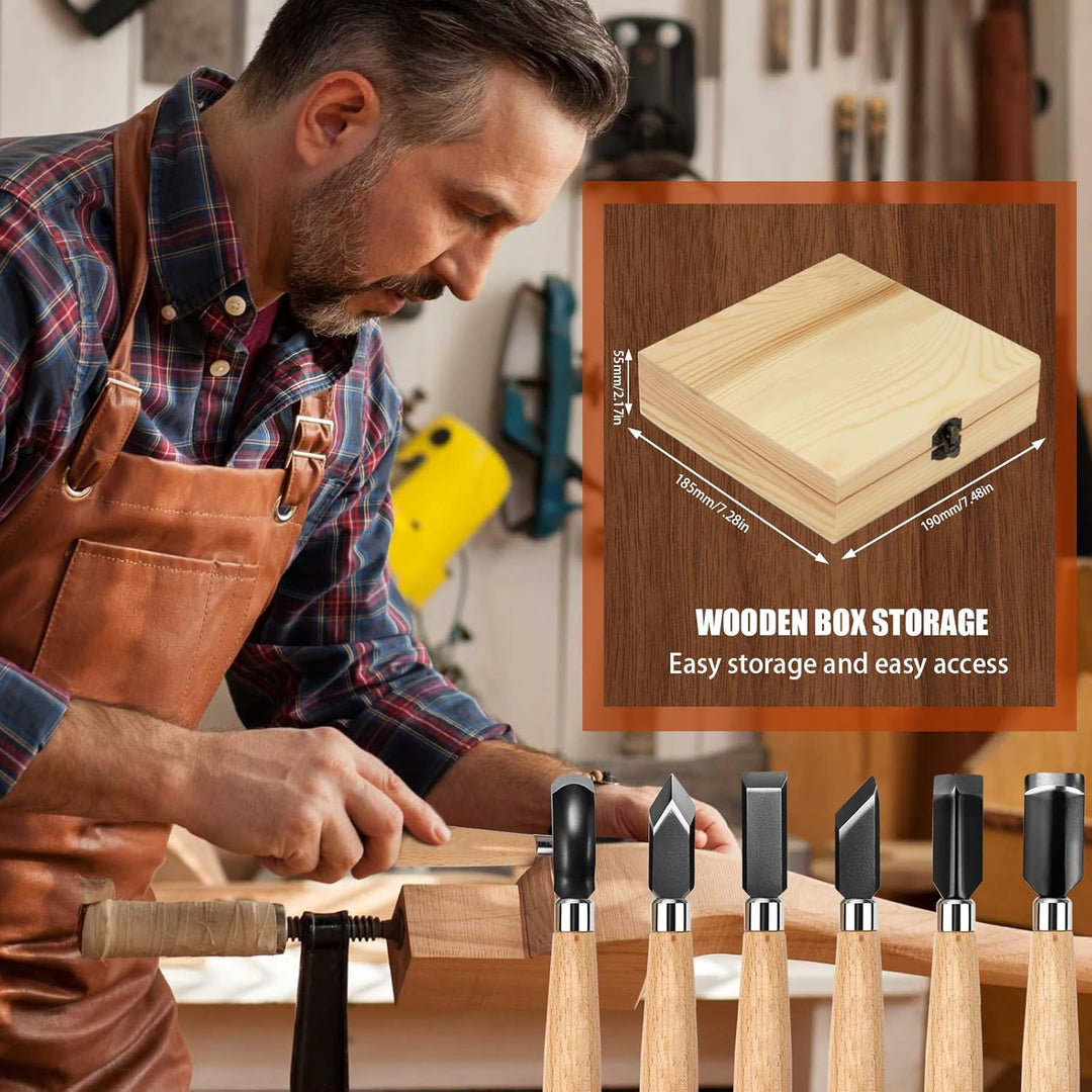 Stechbeitel Set für Holz 6tlg Schnitzwerkzeug für Holz Stemmeisen HolzmeissEl Stecheisen Satz zur Ho