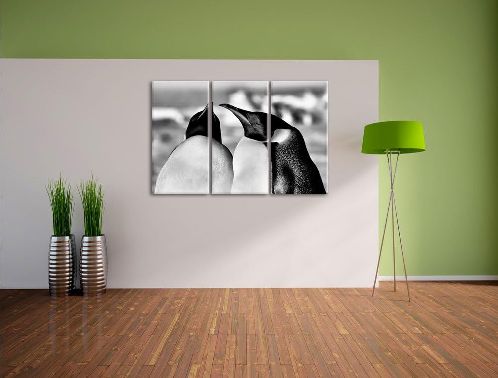 Pixxprint Monocrome, Zwei prachtvolle Kaiserpinguine 3-Teiler Leinwandbild 120x80 Bild auf Leinwand