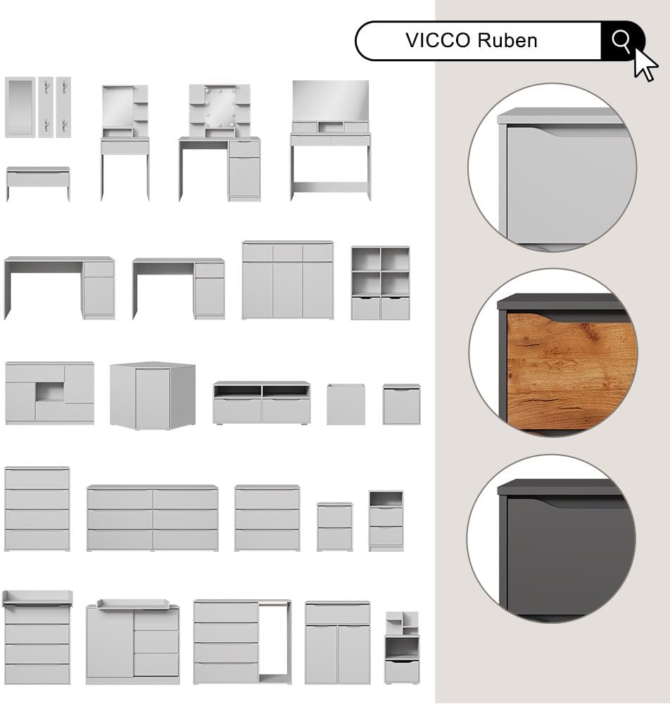 Vicco Nachttisch Ruben, Weiss, 38 x 66.6 cm Einzeln, Einzeln