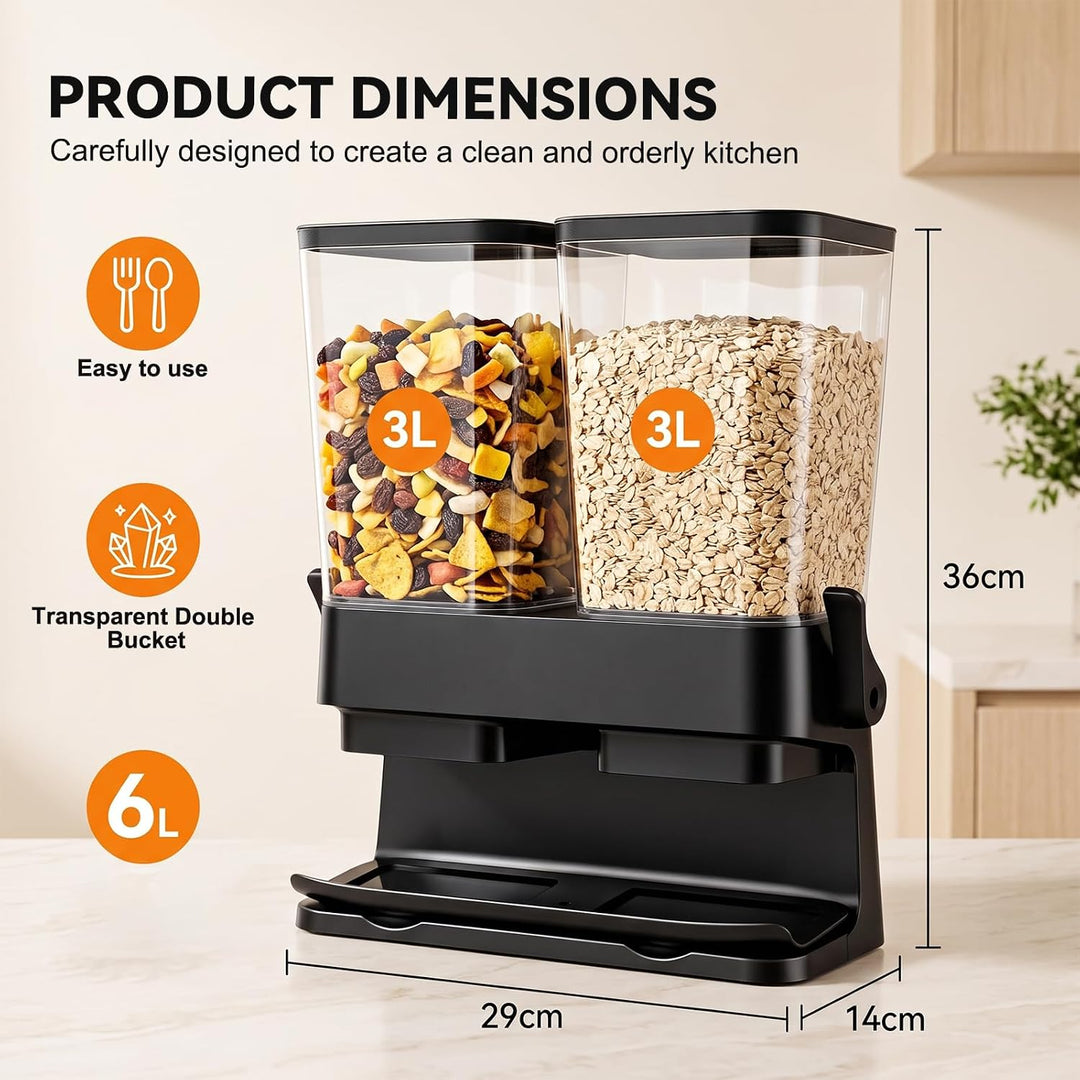 Müslispender 2er Pack, Müslispender doppelt,Doppelte 3L Luftdichte Müsli-Speicherkiste,Lebensmittels