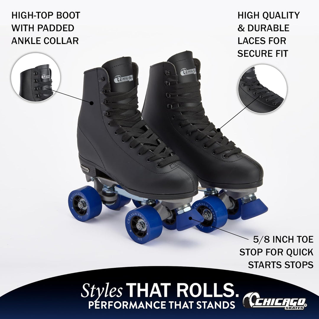 CHICAGO Skates Herren Classic Rollschuhe - Premium Black Quad Rink Skates - Grösse 42
