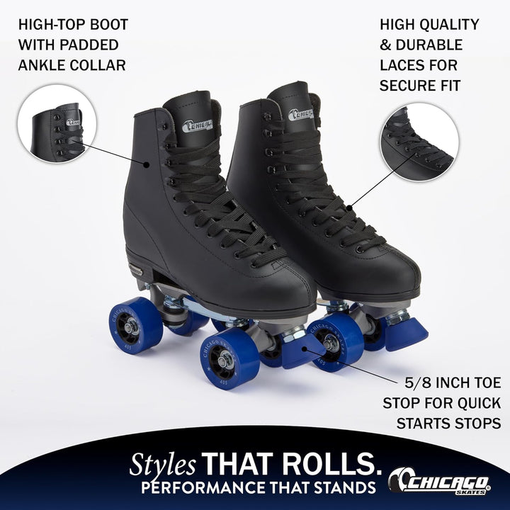 CHICAGO Skates Herren Classic Rollschuhe - Premium Black Quad Rink Skates - Grösse 42