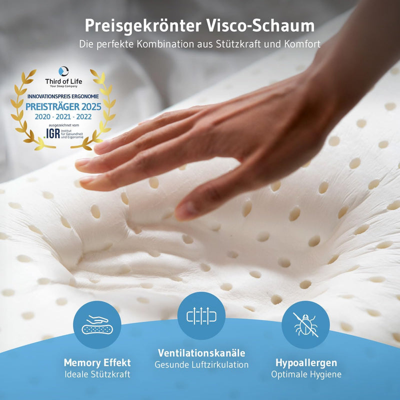 Seitenschläferkissen ACAMAR | Testsieger für Nackenkissen | Orthopädisches Kopf-Kissen gegen Nackens