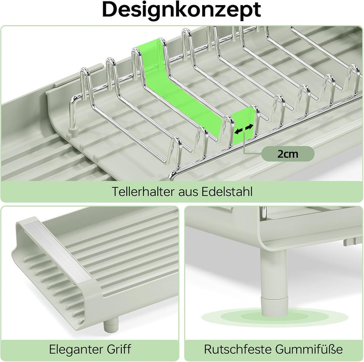 Abtropfgestell, kleines Abtropfgestell, erweiterbares Geschirrgestell mit abnehmbarem Besteckhalter,