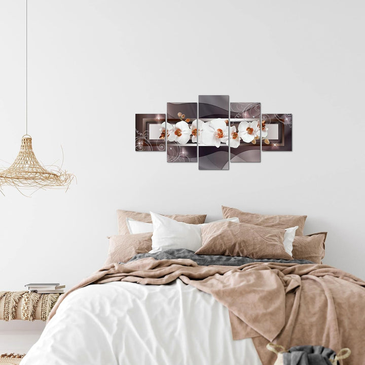 Runa Art Wandbilder Blumen Orchidee 5 Teilig Bild auf Vlies Leinwand Deko Wohnzimmer Abstrakt Braun