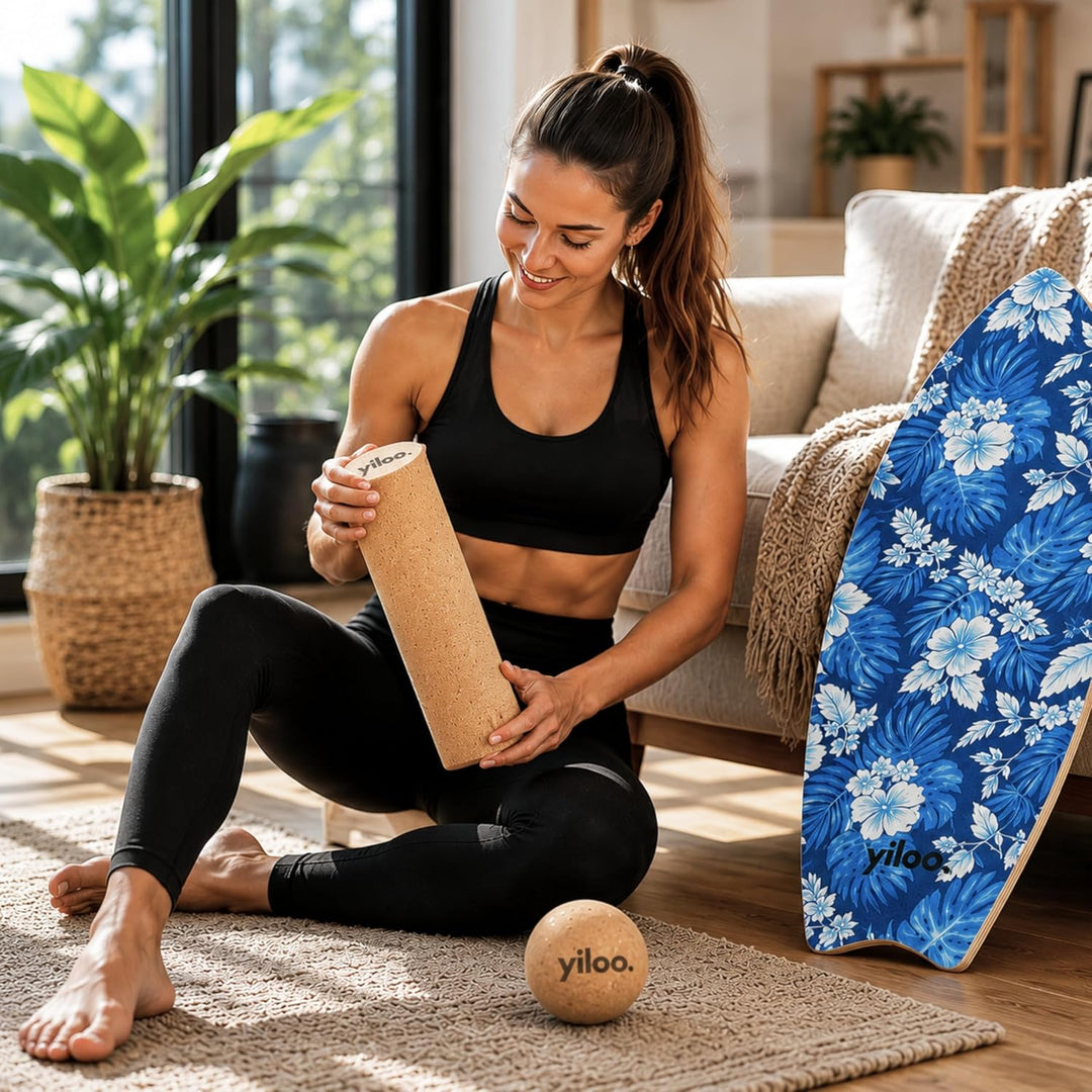 Hawaii Balance Board aus Holz – Gleichgewichtstrainer mit Rolle & Balance Ball – Handgefertigt & rut