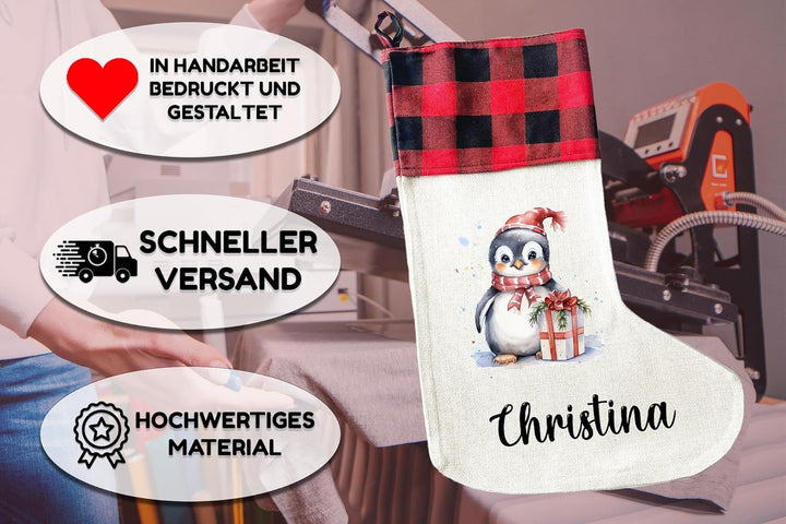 LIEBTASTISCH - Personalisierte Weihnachtssocken mit Tieren - 40cm x 30cm - Weihnachtsstrumpf zum Nik