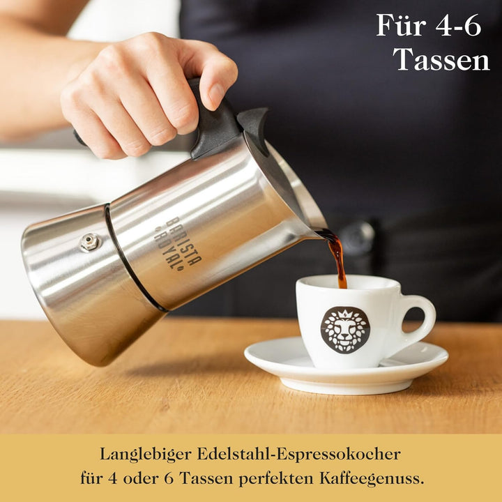 Barista Royal Espressokocher für 4 Tassen [200 ml] aus rostfreiem Edelstahl - Mokkakanne, Espressoka