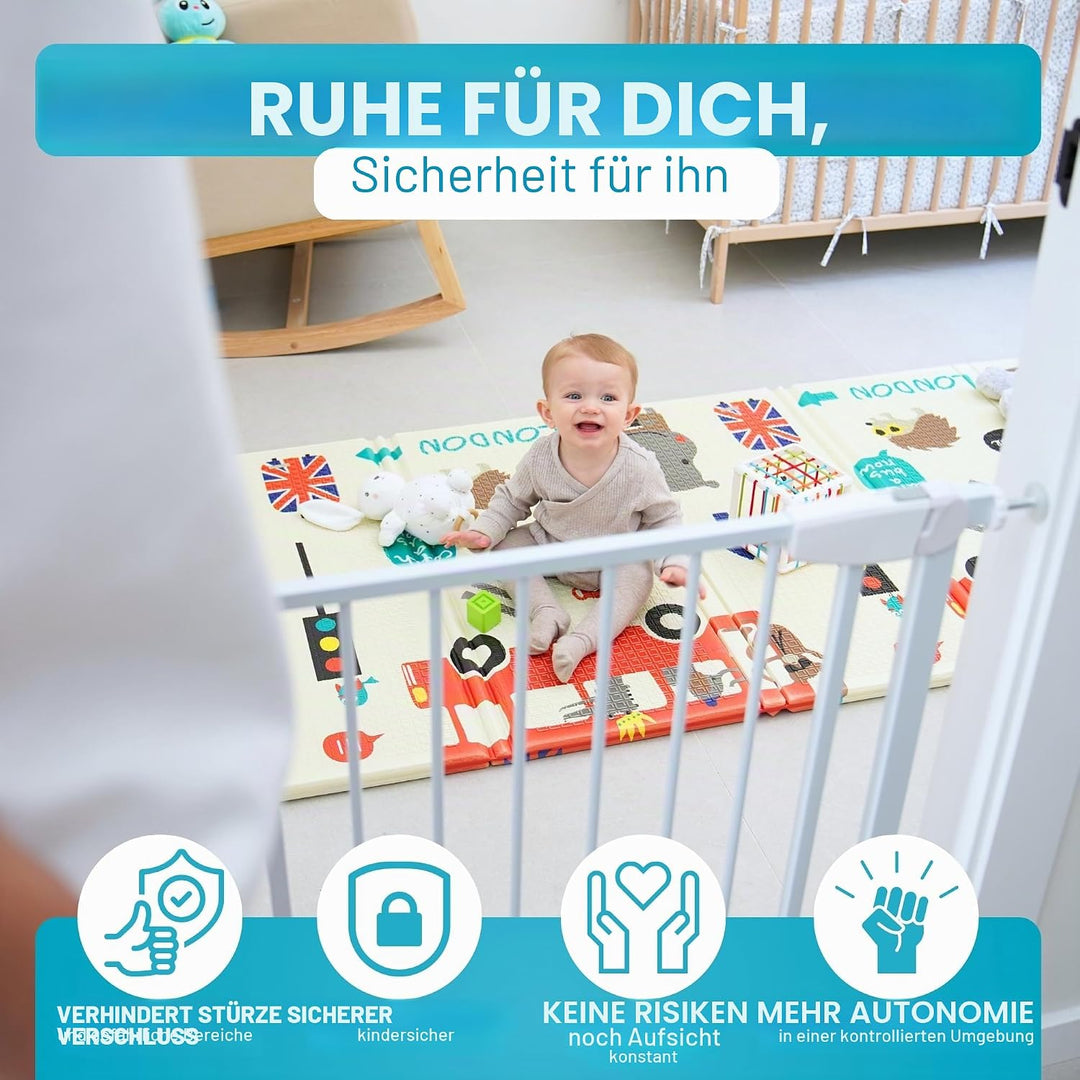 ALMAR Baby Sicherheitsgitter 61-68 cm weiss | Einfache Montage ohne Bohren für Türen, Flure oder Tre
