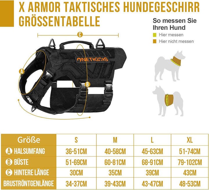 OneTigris X Armor Taktisches Hundegeschirr, Sicherheitsgeschirr mit Vollmetallschnalle und D-Ring, H