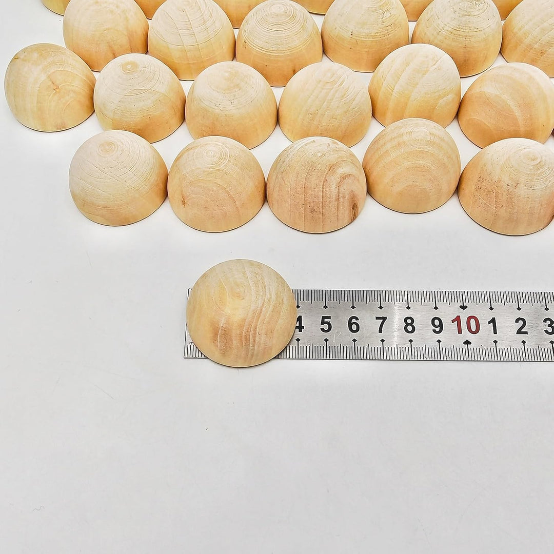 50 Stück halbe Holzperlen 40mm Naturbelassene unbehandelte Holzhalbkugeln Runde gespaltene Holzkugel
