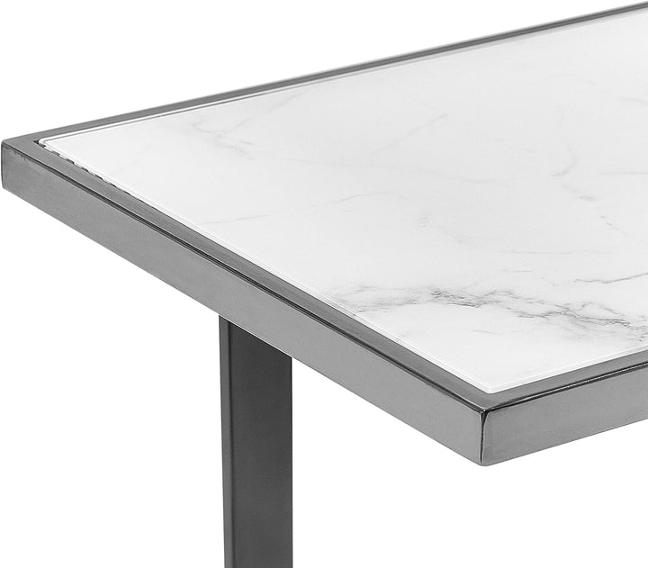 Schmaler Konsolentisch mit Marmor Optik weiss Metallgestell silber Glamour Plano