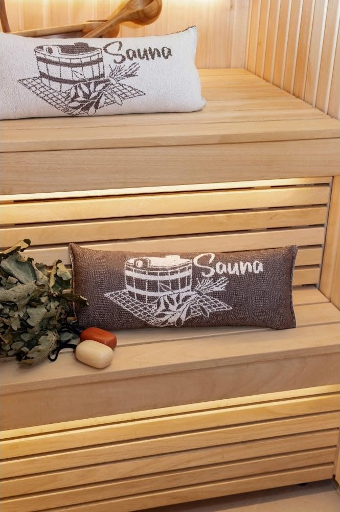 Ger3as Saunakissen Reisekissen, Baumwolle 100% Saunakissen, 50 x 22 cm Sauna Kopfkissen (Braun/weiss