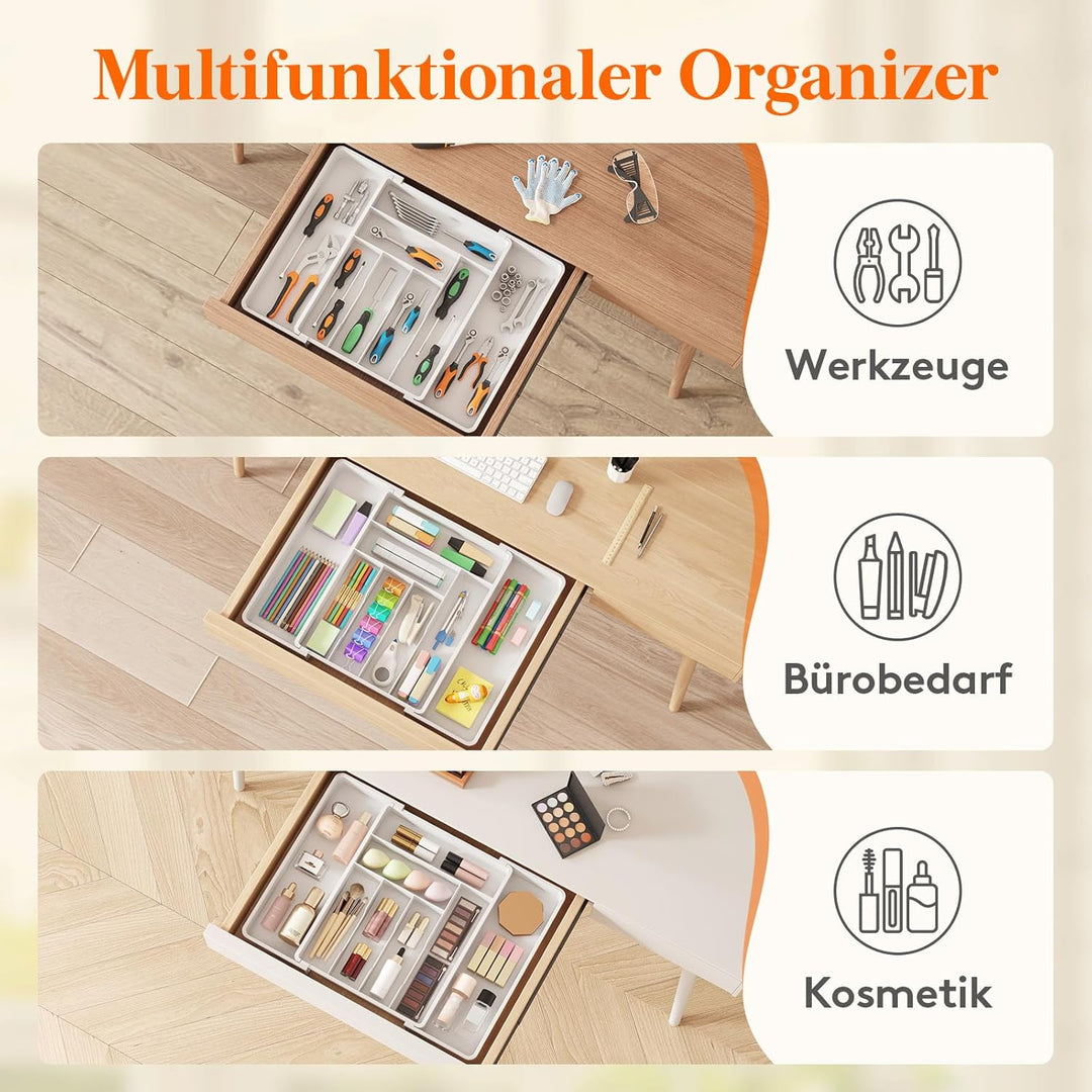 Lifewit Besteckkasten für Schubladen 40 50, verstellbarer Kunststoff Organizer Küche Tiefe 42,4 cm,