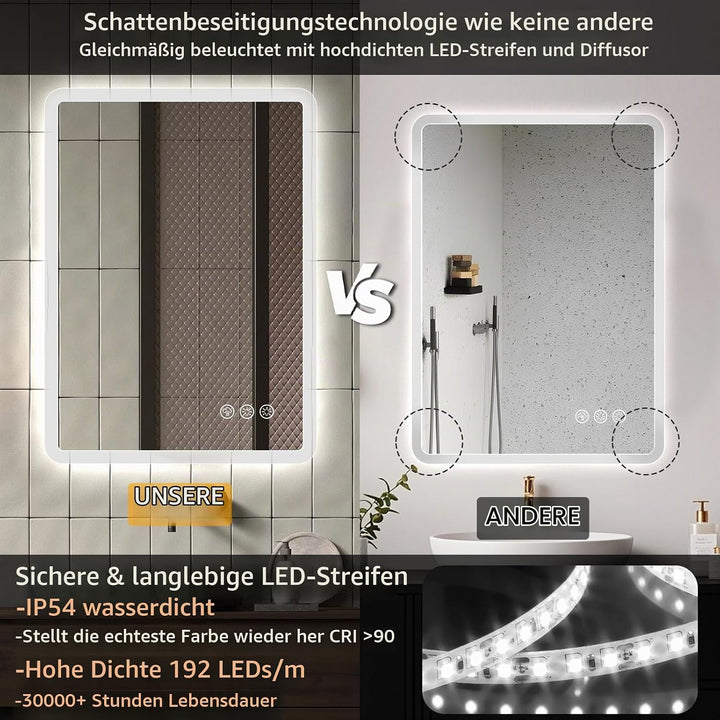 Ratsamee Badezimmerspiegel mit Beleuchtung LED, 50x70cm Spiegel mit Light, Wandspiegel mit Frontbele