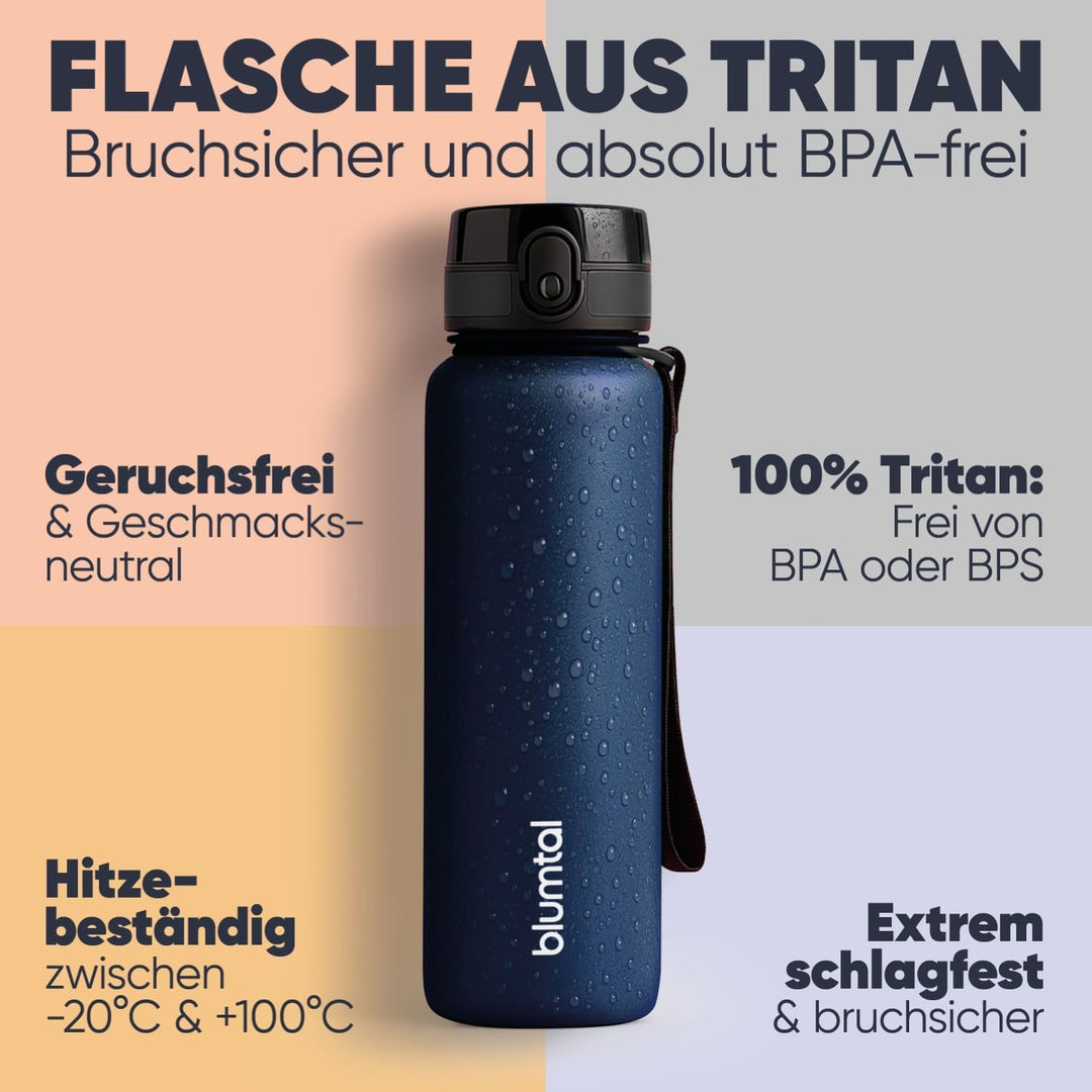 Blumtal Premium Trinkflasche 1l - bruchsichere &amp; auslaufsichere Trinkflasche gross Sport &amp; Outdoor -