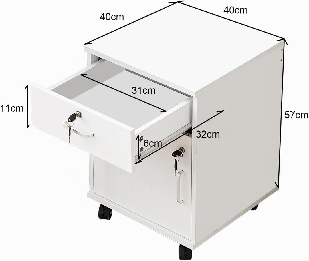 ZBAOLTO Rollcontainer mit 1 Schubladen 1 Tür，Rollcontainer Abschliessbar，Aktenschrank, Büro-Aktensch